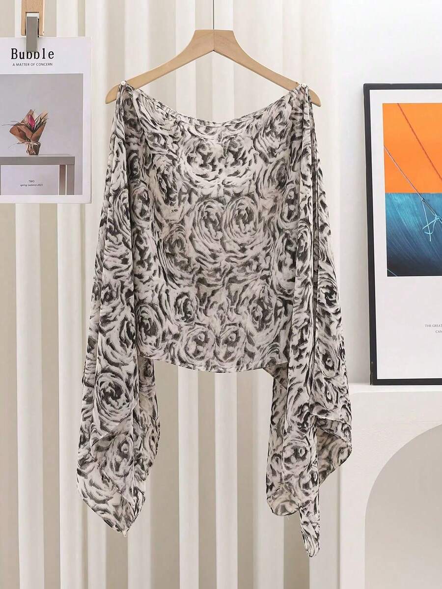 1pc Lightweight Floral Print Scarf, Versatile Loose Design Shawl - Multicolor - View 1