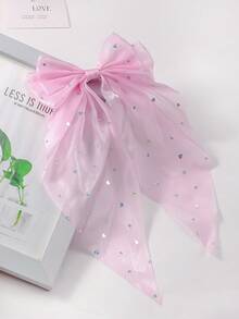 6pcs Random Solid Color Rhinestone Mesh Bow Hair Clips, Elegant Long Tail Big Size Hairpins, Cute Girl Princess Hair Accessories For Daily Wear And Party - Multicolor - View 6