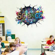 2Pcs Back To School Science Wall Sticker For Classroom Decor – 2D Broken Wall Science Theme Decal With Beakers, Atoms – Kids Room, School Supplies, Educational Wall Art For Teachers & Students​ - 2 packs - View 6