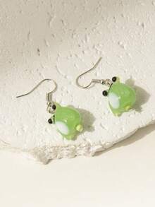 1pair Cute Glass Frog Pendant Earrings - 彩色 - 查看 2