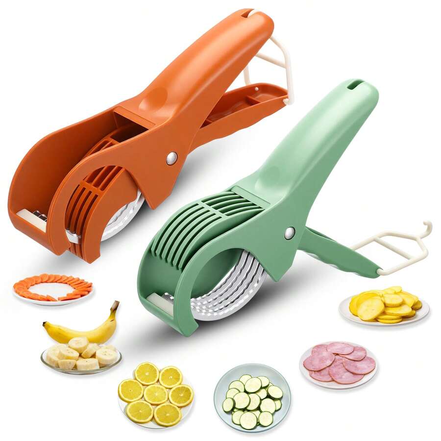 2pcs Stainless Steel Vegetable & Fruit Manual Slicer, Cucumber Salad, Banana Slicer Knife, Kitchen Tool Onion Chopper(Orange) - Orange - View 1