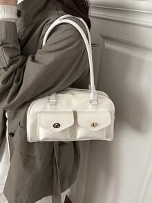 1pc Minimalist Retro Zipper Decor Shoulder Strap Pocket Handbag, Suitable For Women's Casual And Work Use - White - View 4