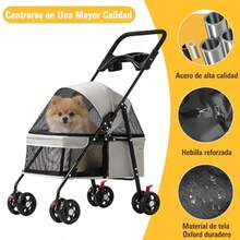Carriola para Mascotas Carreola para Perritos Pequeñas y Medianas para Gatos y Perros Plegado Rápido Incluye Cojín Suave Ventanas Ventiladas y Portavasos para ir de Compras y Paseos al Aire Libre - Gris - Ver 3