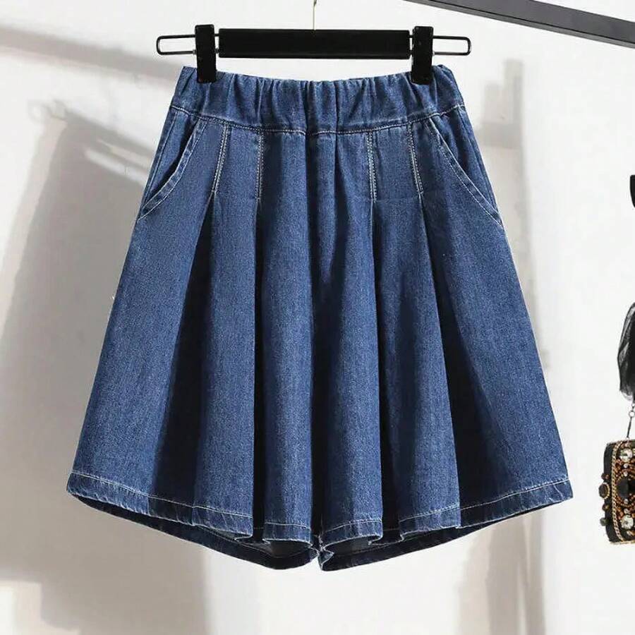Pantalones cortos de seda helada de cintura alta para mujer, talla grande, finos, casuales de verano, de pierna recta con bol... - azul oscuro - Ver 1