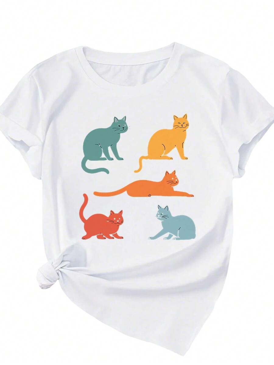 Una camiseta cómoda hecha de pura lana con cuatro gatos en diferentes posiciones