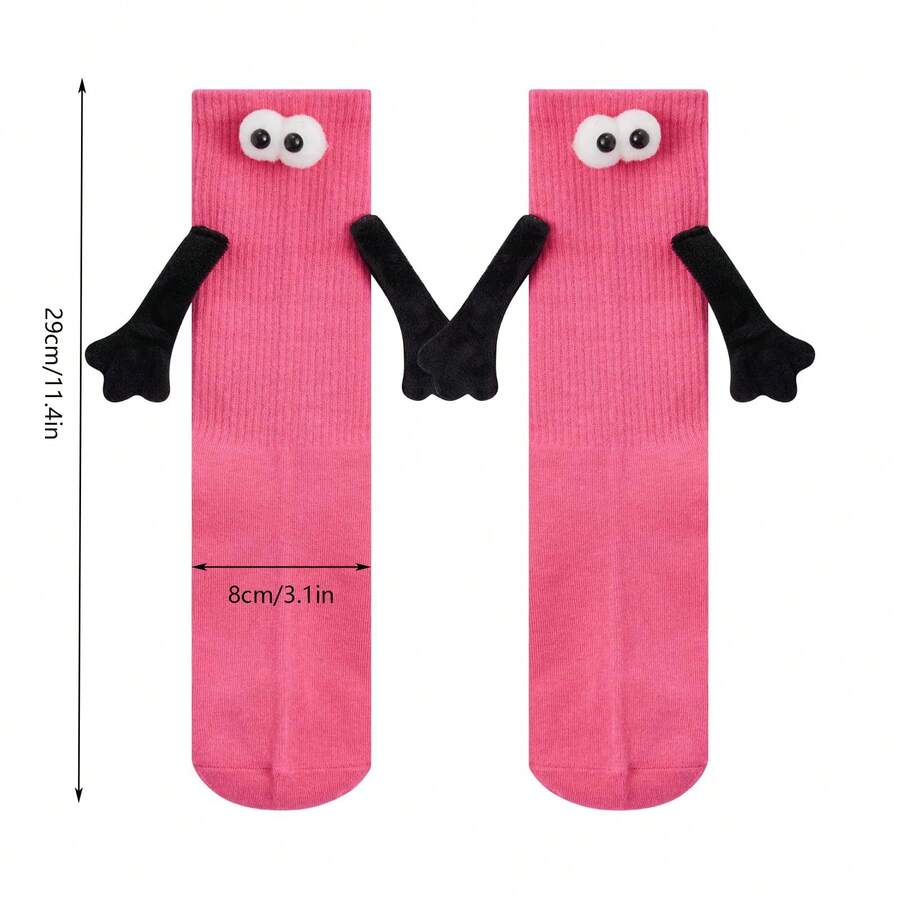 1 Par/2 Pares Meias Magnéticas de Casal Segurando as Mãos na Cor Magenta, Meias Esportivas Fofas de Boneca de Pelúcia