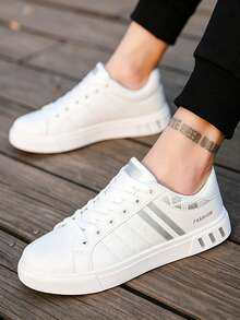 Giày thể thao nam thường ngày, giày sneaker thời trang mũi tròn dành cho thanh thiếu niên, màu trắng - H07 Bạc - Xem 2
