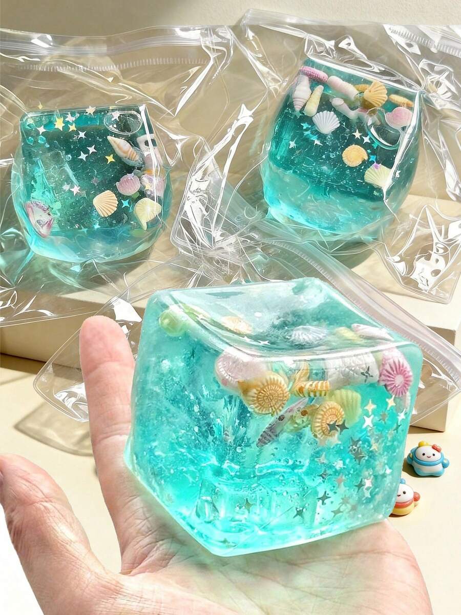 海洋主題冰塊捏捏樂 | 超耐用感官壓力緩解手指玩具 | 柔軟慢回彈冰塊捏捏樂，適合夏季游泳、放鬆與緩解焦慮 | 適合成人與兒童的感官玩具，亮面捏捏樂，柔軟捏捏玩具，紓壓捏捏樂