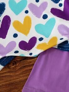 2pcs/Set Infant Girls' 0-3 Years Old Colorful Heart Print Top + Solid Color Shorts, Casual & Simple, Suitable For Daily Wear In Summer - Purple - View 7