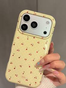手机壳：奢华闪亮红色樱桃波点手机壳，兼容 17 Pro Max Air 16 15 14 13 12 11 Pro Max Plus，可爱时尚少女艺术创意镂空水果图案黄色防震保护套，春夏清新风格 - 黃色 - 查看 6