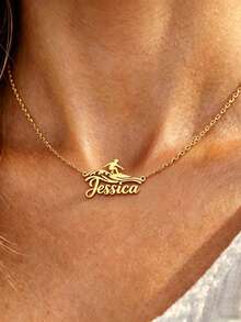 Customized Surfing Name Necklace Personalized Wave Name Choker Customized Shell Ocean Inspired Coconut Tree Necklace Surfer Palm Tree Stainless Steel Jewelry Ocean Wave Summer Beach Outfit Accessory Vacation Gift Exquisite Island Tropical Style Beach Ornament - Multicolor - View 22