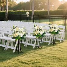 Pure White Artificial Flower Ball, Lilies, Roses, And Green Leaves, Wedding Table Centerpiece, Suitable For Banquets, Parties, And Home Table Decorations, Full And Three-Dimensional. - White - View 1