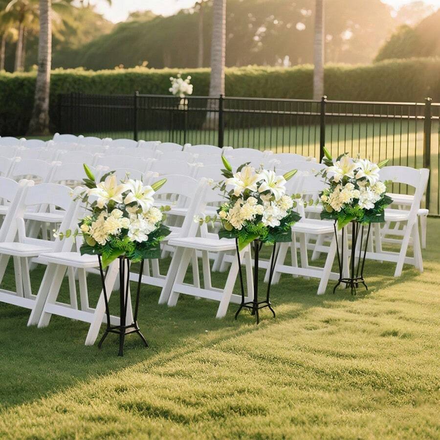 Pure White Artificial Flower Ball, Lilies, Roses, And Green Leaves, Wedding Table Centerpiece, Suitable For Banquets, Parties, And Home Table Decorations, Full And Three-Dimensional. - White - View 1