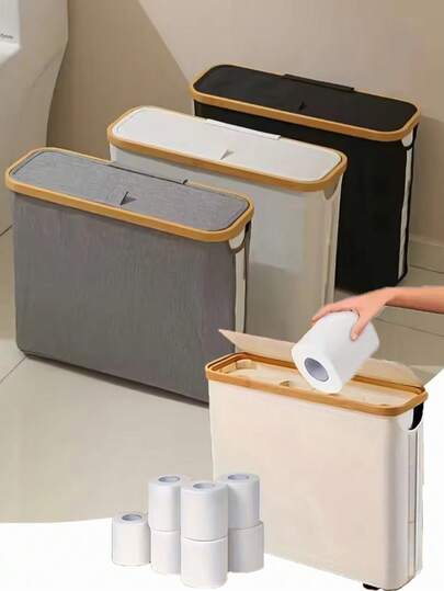1pc Bamboo Toilet Paper Basket - Toilet Paper Storage Basket - Ultimate Bathroom Storage Basket. Bamboo Storage Basket, Toilet Paper Organizer, Bathroom Accessory Organizer - Toilet Paper Holder, Enclosed Toilet Paper Storage Container