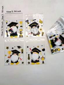 100pcs Cute White Beard Old Man Pattern Gift Packaging Self-Sealing Bags, Graduation Theme Party Small Gift Decoration OPP Bags, Can Be Used As Theme Party Activity Promotion Gift Bags - J-Multicolor - View 2