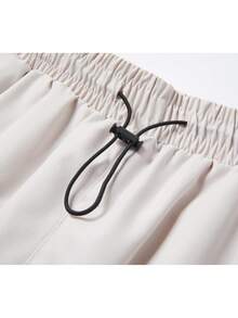 Women's Casual Cargo Pants, Elastic Drawstring Waist, Multi-Pocket, Loose Wide Leg, Adjustable Cuffs, Lightweight Breathable Fabric, Ideal For Commuting, Outdoor Activities, Workouts, School, Vacation, All-Season Wear, Easy To Match With Crop Tops, T-Shirts, Hoodies, Sneakers, Durable And Comfortable, Basic Versatile Trousers For Women - 米白 - 查看 3