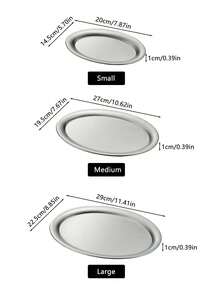1pc Stainless Steel Oval Serving Tray, Coffee/Afternoon Tea Platter, Bread Plate, Cake Dish, Dessert Plate, Suitable For Restaurant, Bakery, Home And Afternoon Tea - Silver - View 3