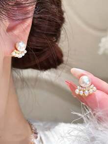 1 Đôi bông tai đính ngọc trai giả kiểu dáng tối giản, độc đáo, bất đối xứng, phù hợp cho nữ giới đeo hàng ngày, dự lễ hội và đi làm. - không đều - Xem 2