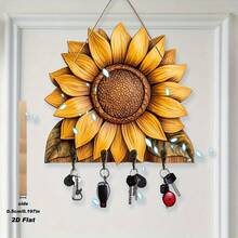 Decoración de pared con soporte de llaves de girasol plano 2D, placa colgante de pared con estampado floral natural - Multicolor - Ver 12