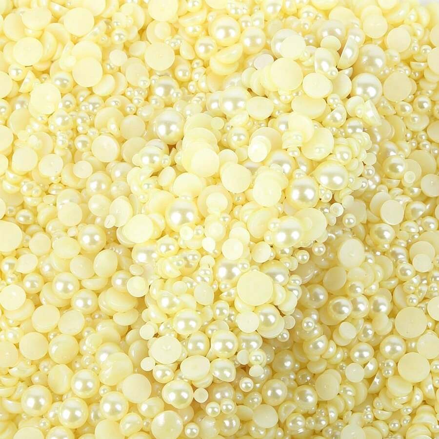 1100pcs 3-10mm Mixed Pearl Resin Rhinestone Flat Back Pearls, DIY Jewelry Accessories For Phone Case, Mirror, Cup, Crafts, Shoes - Yellow - View 1