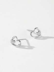1 Đôi bông tai hình trái tim bằng bạc 925 đính đá Zirconia dành cho nữ, trang sức cưới và đính hôn lãng mạn tinh tế, quà tặng thời trang. - Bạc - Xem 5