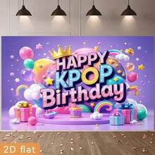 2D Flat Type Party Banner, 1 Piece Polyester Backdrop, Magical Welcome Theme, Purple & Pink Background With Floating Sparkling Star Elements, Suitable For Party Decoration, Home, Room, Farm, Garden, Club And Other Occasions - 14 - View 1