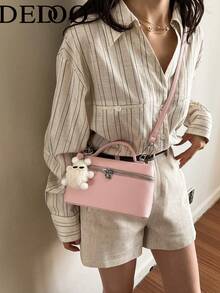 Dedoo 1 Set Women Plain Embossed PU Square Crossbody Bag & Wallet, Fashionable Cream Color Suitable For Daily Use - Pink - View 13