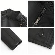 Women's Slim Fit Faux Leather Jacket Short Motorcycle Style Zip Up Casual Spring Autumn Coat - Coffee - View 8