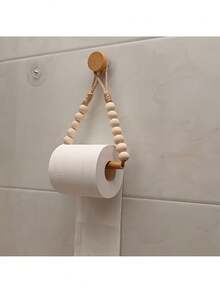 1pc Retro Rope & Wooden Bead Tissue Paper Holder, Nordic Style Wooden Towel Rack For Room Decor, Wooden Rod & Bead Toilet Paper Storage Rack - Multicolor - View 8