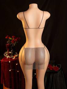 SOFUSEN Women's Thin Shoulder Strap Deep V Open Back, Metallic Texture Chain, Sexy Lingerie, For Private Dates / Themed Parties - Black - View 2