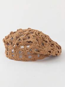 1 chiếc mũ beret nữ thời trang mùa xuân/thu, kiểu dáng rỗng, nhẹ, đan móc thủ công hình hoa cúc, phù hợp với phong cách boho hàng ngày. - A - Xem 9