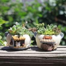 1 chậu hoa treo trang trí hình cáo và mèo dễ thương, dùng trồng cây mọng nước và xương rồng, để bàn, bình hoa nhỏ trang trí nhà cửa, quà tặng bonsai thủ công cho văn phòng. - nhiều màu - Xem 2