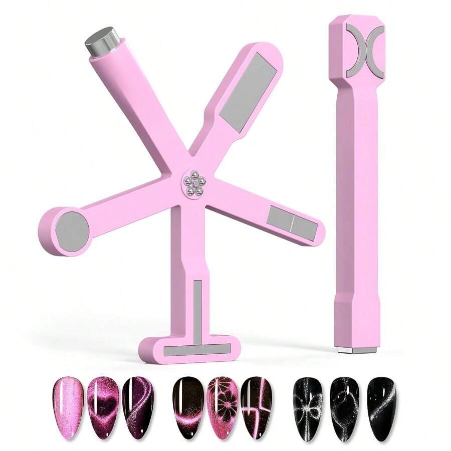 2pcs Cat Eye Nail Design Tool, Multi-Effect Cat Eye Nail Art Tool For Creating Various Cat Eye Nail Patterns, Manicure Tool For Nail Artists - Pink - View 1
