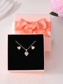 GEREIT 1 Set de Collar con Colgante de Cubo de Acero Inoxidable y Circonita y Aretes, Adecuado para Mujeres, Regalo de Vacaciones, Regalo del Día de la Madre (Viene con Caja de Regalo) - Dorado - Ver 9