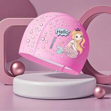 Kids Cartoon Swimming Cap, Unicorn/Mermaid/Cute Rabbit Print Swimming Cap, Comfortable Swimming Cap For Girls, Back To School - Pink - View 9