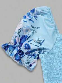Women's Bright Floral Print Waist Splice Vacation Dress, Summer Elegant - Multicolor 4 - Ver 8