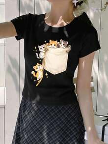 Dam-T-shirts - Svart - Visa 2