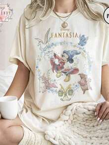 Disney Cartoon Vintage Castle Magic Printed T-Shirt, Suitable For Daily Wear, Easy To Wear In Summer, Micro-Elastic, Soft Round Neck Casual Daily Shirt, Round Neck Summer Sweatshirt, Both Men And Women, Loose Version, Holiday Gifts.--Disneys Disneyland Paris The Magic Kingdom Disneyesque The House Of Mouse Mickey Mouse Empire Modest Summer Outfits Take That T Shirt Summer Coord Tops For Women Summer Summer Clothes Women Summer Clothes Summer Tops Summer Tops Women Summer Co Ord Summer Top Summer Outfits White Top Black Top Holiday Outfits For Women  Tops For Women Summer Holiday Gifts Valentine's Day Gifts Earth Day Gifts Oktoberfest Gifts Summer Bank Holiday Gifts - 白色 - 查看 1