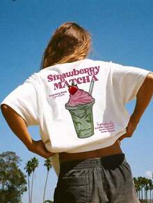 Camiseta de mujer de manga corta y cuello redondo casual - Estampado impreso, tela suave y cómoda, lavable a máquina, tops de verano Blanco-Vintage Street Style Unisex Loose Cotton Short Sleeve Crew Neck T-Shirt - Blanco - Ver 3