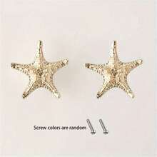 2 pièces Poignées de placard en forme d'étoile de mer en métal - Boutons de tiroir en métal brillant, poignées de décoration pour cuisine et maison, design compact à trou unique, forme cylindrique, accessoires de porte de placard | Thème océanique | Métal brillant, décoration étoile de mer - Multicolore - Voir 15