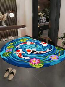 1pc Floral Half-Circle Doormat, Small Rug, Welcome Mat, Carpet, Fan-Shaped Rug, Outdoor Doormat, Kitchen Rug, Home Decor, Front Door Mat, Area Small Rug, Outdoor Mat, Home Decor, Area Rug, Garden Rug, Washable Carpet - Multicolor D - View 3