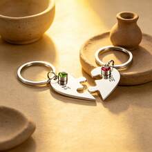 1pc Customized Heart Puzzle Keychain, Personalized Family Name, Birthstone Keychain, Mother's Day Gift, Gift For Mom, Gift For Family/Friends/Girls/Mothers, Car Keychain - Silver - View 4