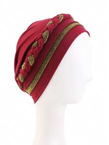 1pc Embroidered Knit Muslim Hijab Cap, Multi-Color Fleece Hat, Adjustable Breathable Fabric, Hand Wash - Color - View 8