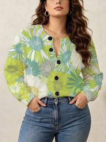 ASHKATIA Áo khoác cardigan dáng bohemian in hoa tươi tắn dành cho nữ cỡ lớn - Nhiều màu - Xem 2