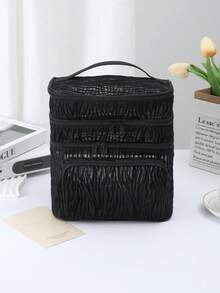 Túi đựng mỹ phẩm 3 lớp đa năng, màu đen, dung tích lớn, thiết kế nhiều ngăn tiện dụng, túi đựng đồ gấp gọn đa chức năng, túi rửa mặt trong suốt có lỗ thoát nước, dễ mang theo, phù hợp cho các hoạt động hàng ngày, du lịch, học sinh, sử dụng tại nhà, thiết kế nhiều ngăn chứa đồ. - màu đen - Xem 4