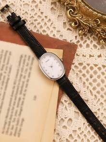 Women's Retro Fashion Quartz Watch, Oval Case With PU Leather Strap, Delicate Small Dial, Suitable For Daily Wear, Birthday Gift, Back To School, Thanksgiving, Couples, Perfect Gift - Black - View 5