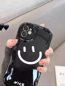 1pc Funny Smiling Face Expression Phone Case Compatible With IPhone 17, Shockproof Couple Case For IPhone 13 Pro Max/15 - Black - View 3