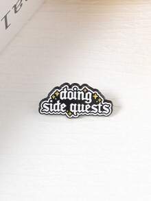 1pc Doing Side Quests Enamel Pin RPG Game Style Gothic Fantasy Font Metal Brooch Bag Lapel Badg Fashion Jewelry Gift For Friends - Black and White - View 10