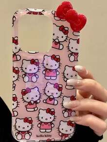 SANRIO Ốp lưng điện thoại hình hoạt hình dễ thương với họa tiết trái tim, chấm bi, nơ và mèo, tương thích với iPhone 17/16 Pro Max, 15, 14/13. - Đầy nơ - Xem 3