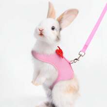 1 pieza transpirable conejo arnés con 1 pieza correa para pequeño animal para exterior - Rosa - Ver 7